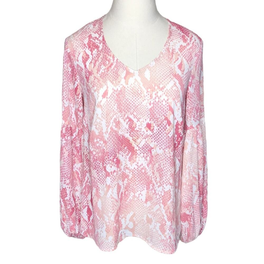 Cabi Size XS “Bethany” Pink Snakeskin Long Sleeve Blouse-Barbiecore